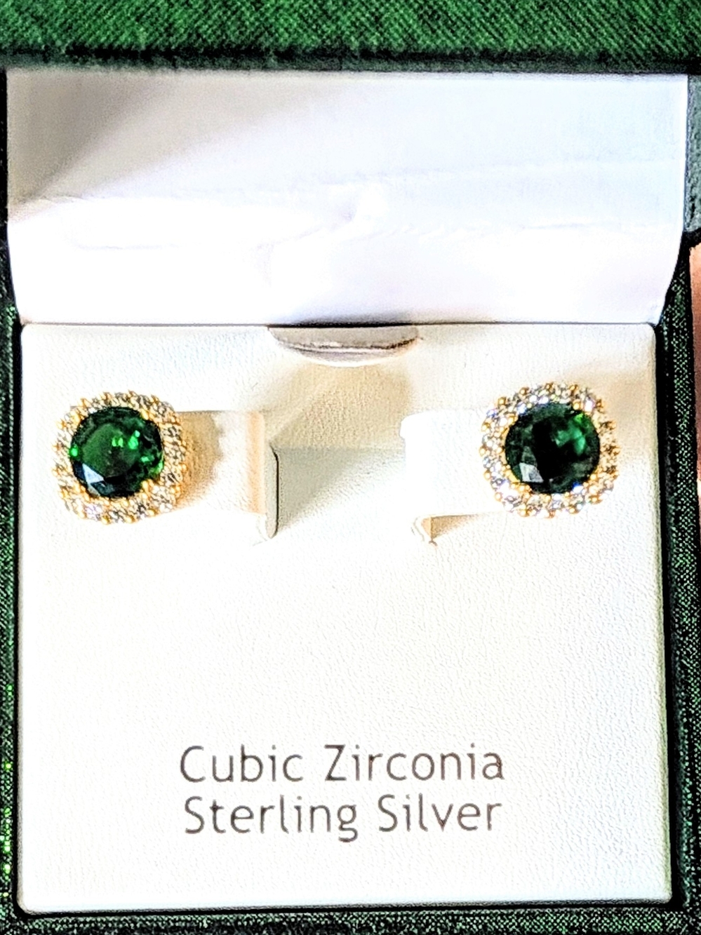 RACHEL ASHWELL Sterling Silver Deep Green & Clear C.Z. Halo Stud Earrings